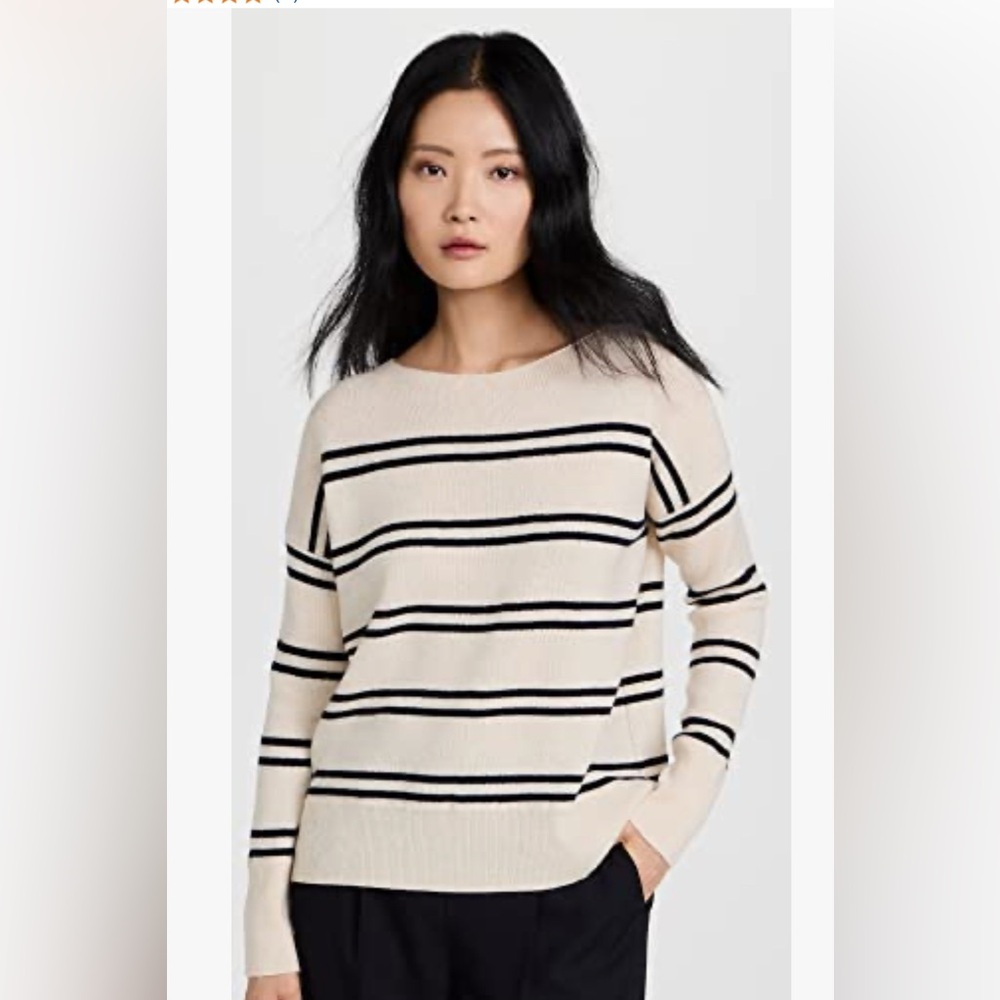 Vince Cashmere Blend Striped Sweater in Cream/Black Stripe, M